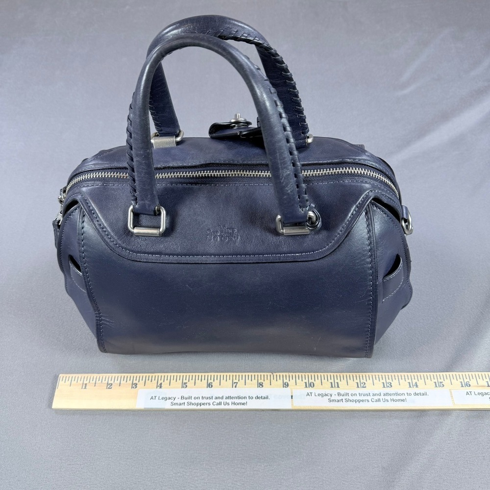 Coach Ace Satchel Glovetanned Leather Navy Blue 12x8x6.5 Braided Handles 37017 - Picture 11 of 16